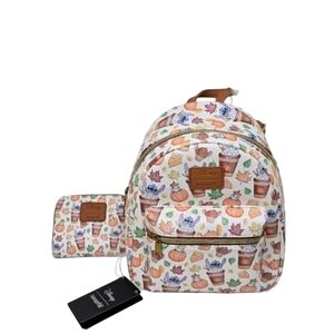 Loungefly Stitch Pumkin Spice Latte Mini Backpack Wallet Se Nwt